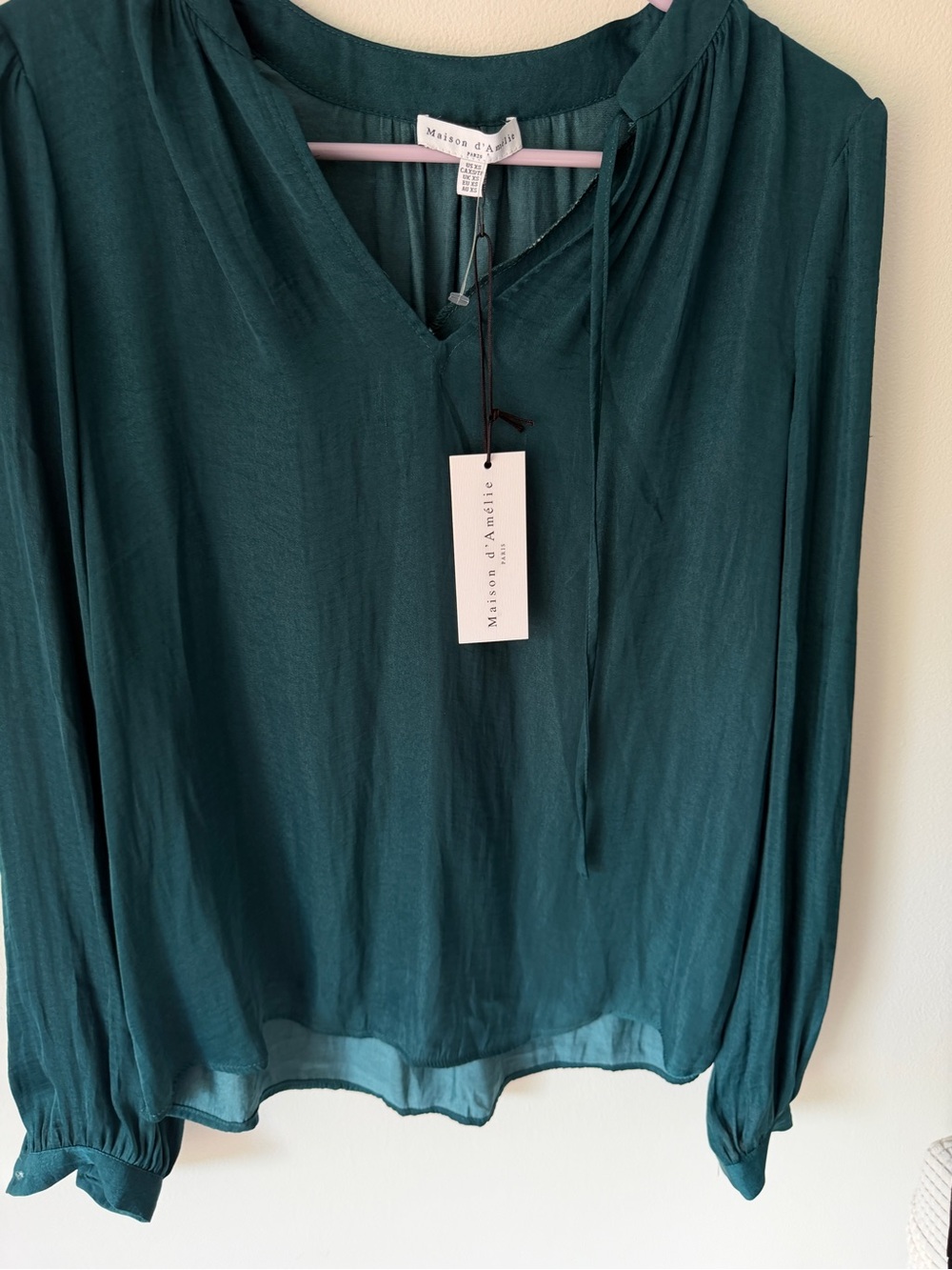 Madison Teal Long-Sleeve V-Neck Blouse